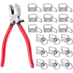 60Sets 1"Key Fob Hardware with 1Pcs Key Fob Pliers , Glass Running Pliers Tools